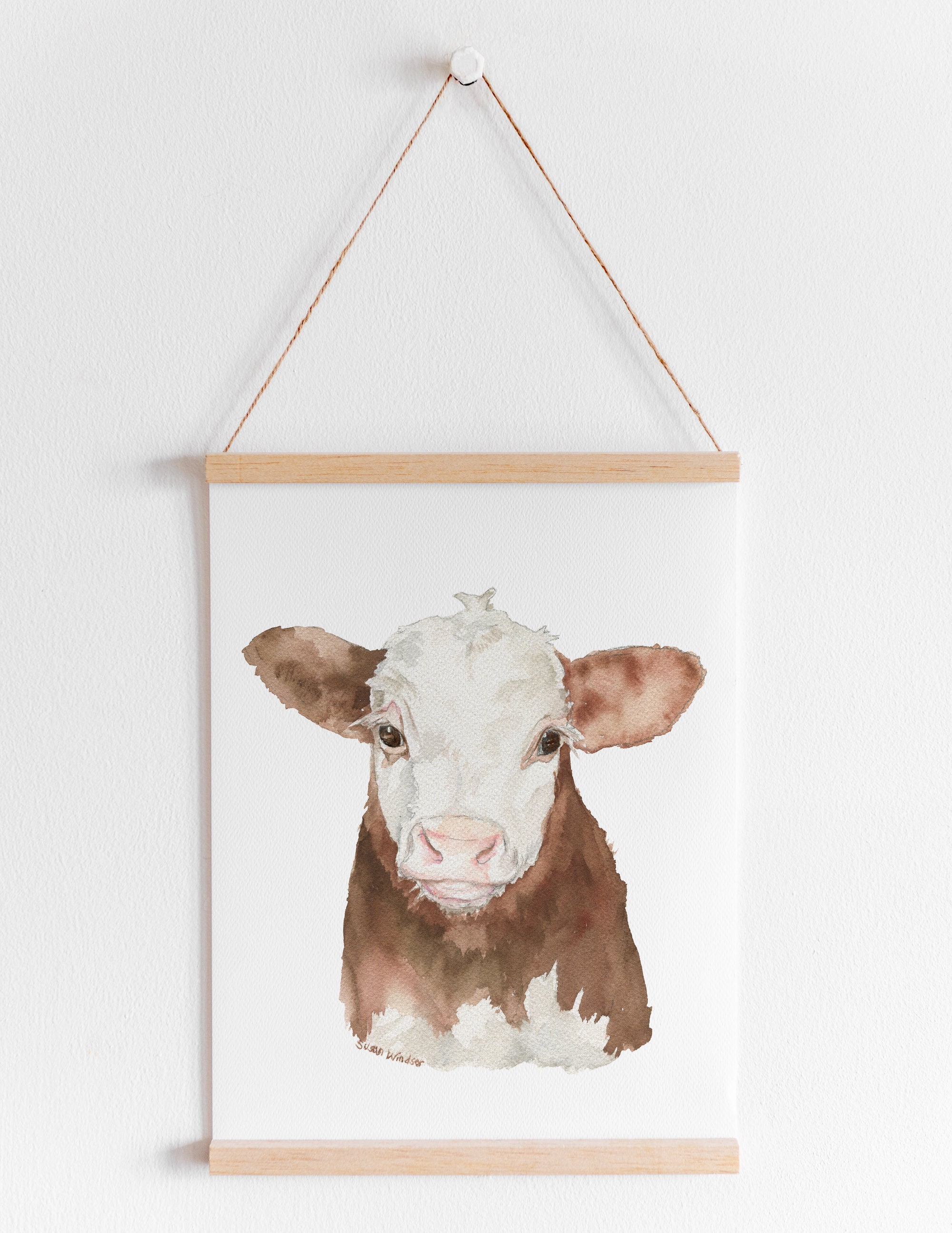 Hereford Cow Calf Watercolor Painting Fine Art Giclee
