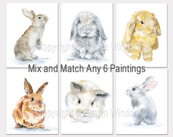 Watercolor Animal Art Prints - Set of 6 - Mix and Match Paintings - Nursery Childrens Room Unframed