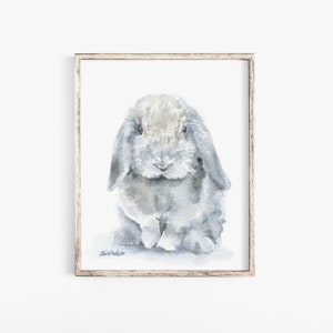 Watercolor Bunny Painting Giclee Print - Nursery Art - Mini Lop Rabbit Unframed