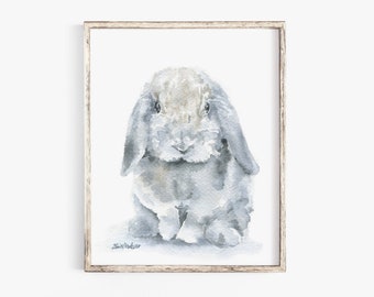 Watercolor Bunny Painting Giclee Print - Nursery Art - Mini Lop Rabbit Unframed