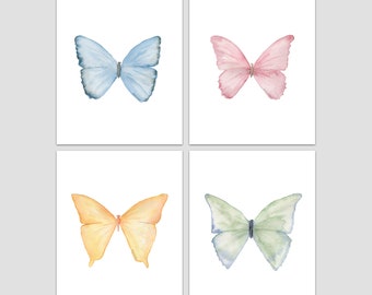 Pastel Butterflies Watercolor Art Prints Set of 4 Butterfly Art Unframed