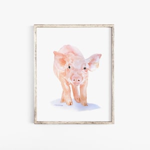 Pig Watercolor Painting Giclee Print Fine Art Piglet Nursery Art Farm Animal Art UNFRAMED image 1