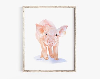 Pig Watercolor Painting Giclee Print Fine Art Piglet Nursery Art - Farm Animal Art UNFRAMED