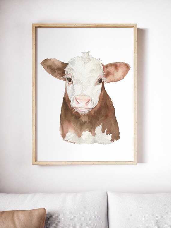Hereford Cow Calf Watercolor Painting Fine Art Giclee
