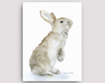 Tan Bunny Rabbit Watercolor 12 x 16 Gallery Wrapped Canvas Print - Woodland Animal - Nursery Art Unframed