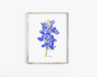 Bluebonnet Wildflower Watercolor Painting - Giclee Print UNFRAMED