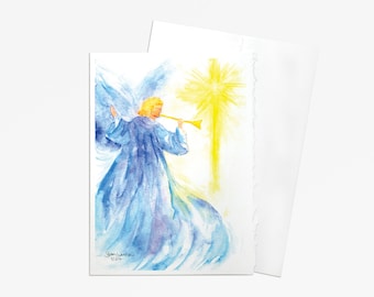 Angel Star Watercolor Christmas Card Set - Christian Greeting Card A7 - 5x7