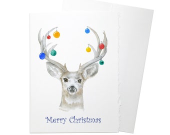 Christmas Deer Cards Set of 10 - Watercolor Christmas Card