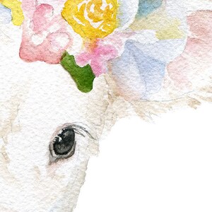 Baby Cow Calf with Floral Crown Watercolor Painting Fine Art Giclee Reproduction Nursery Wall Decor UNFRAMED image 3