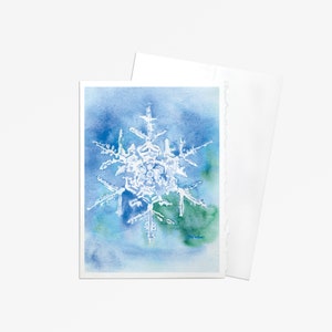 Snowflake Watercolor Christmas Card - 5 x 7 - Watercolor Painting - Holiday Card