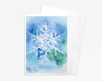 Snowflake Watercolor Christmas Card - 5 x 7 - Watercolor Painting - Holiday Card