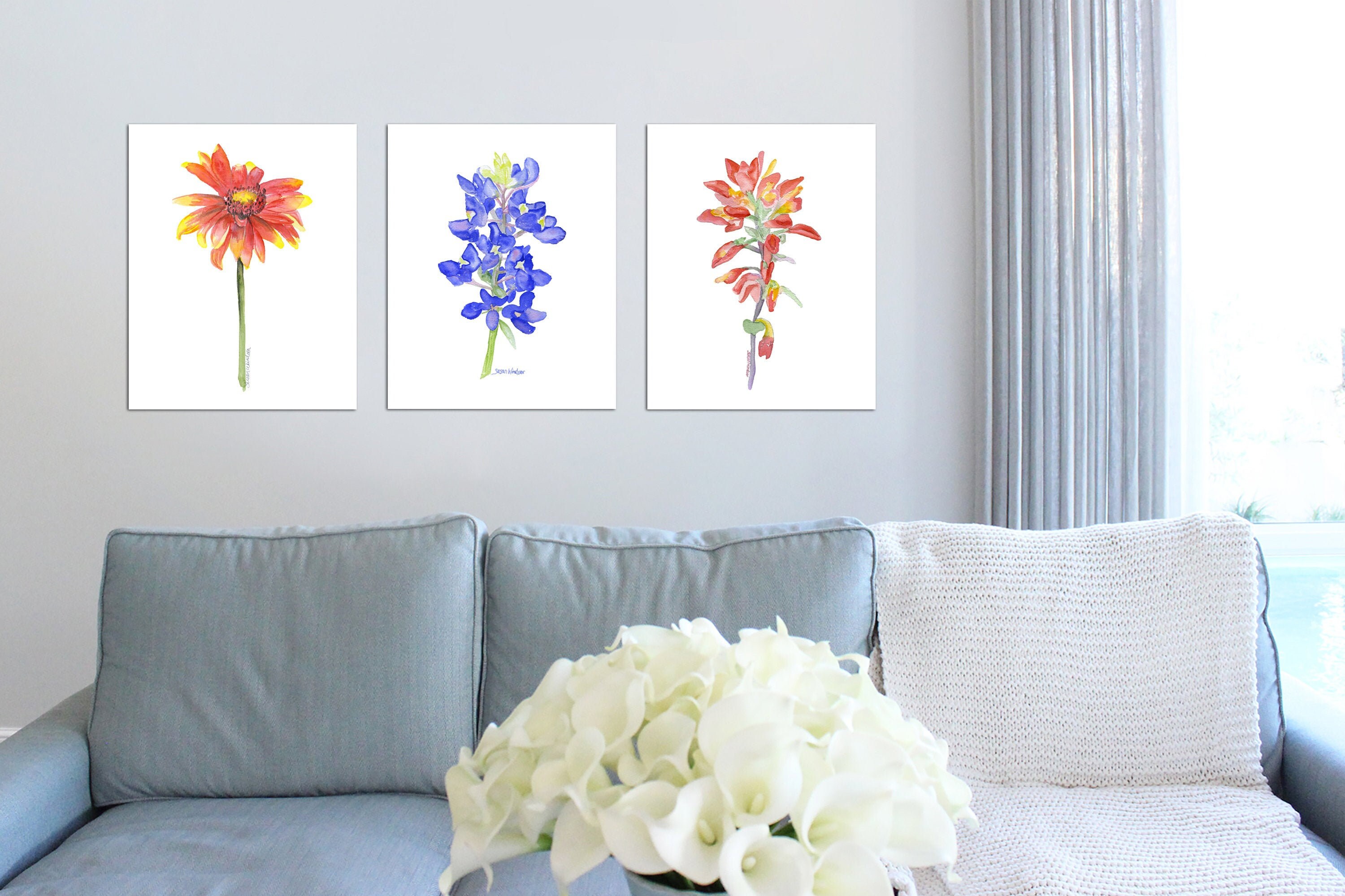 Watercolor Wildflowers Art Print Set of 3 Texas Floral Paintings ...