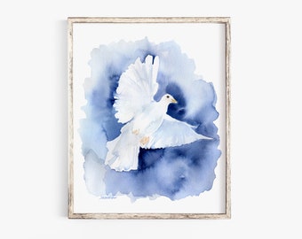 White Dove Watercolor Painting Bird Giclee Print UNFRAMED