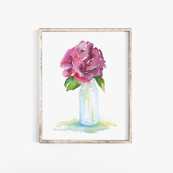Rose In A Glass Vase Watercolor Painting 4 X 6 Giclee Fine Etsy