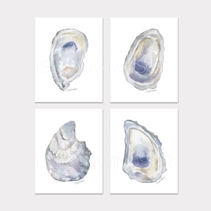 Oyster Watercolor Giclee Fine Art Prints - Set of 4 Nautical Coastal Unframed