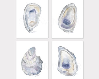Oyster Aquarelle Giclée Fine Art Prints - Set de 4 Côtes Nautiques non encadrées