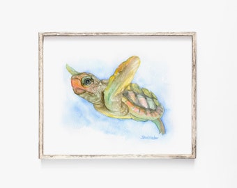 Sea Turtle Watercolor Painting Giclee Print Reproduction - Wall Art - Ocean Animal UNFRAMED