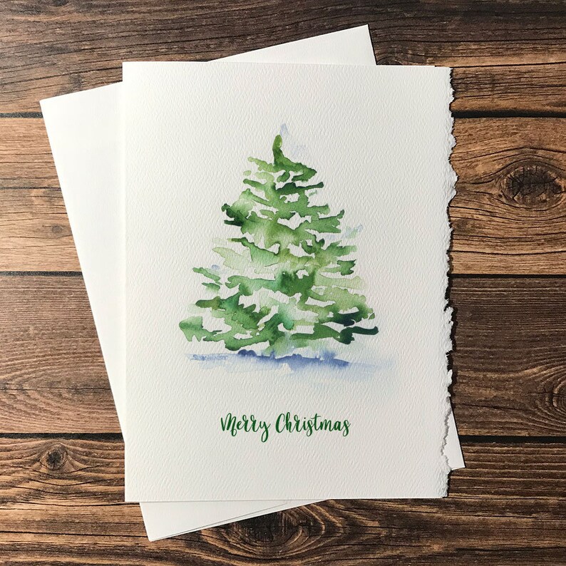 Aquarel Kerstboom Set van 10 kerstkaarten Etsy