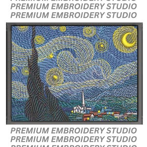 The Starry Night Embroidery Design – Van Gogh Machine Embroidery File, Digital Download, Art-Inspired Pattern