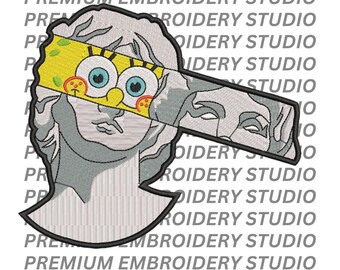 Spongebob David Head Embroidery Design, Funny Pop Culture Embroidery File (Digital Download