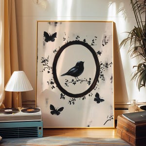 Woodland nursery wall art, Neutral bird and butterfly print, baby room decor, folk baby poster, neutral forest nursery