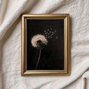 Dandelion, Antique Oil Painting, Moody Wall Art, Vintage Floral Wall Art, Dark Floral Decor Dark Academia Décor, Gothic Floral Wall Art QB10