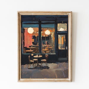 ヴィンテージ パリのカフェ絵画、フランスのビストロアート、パリの夜の街のバーカート装飾、ヨーロッパ旅行プリント、コーヒー愛好家へのギフト装飾 QB103