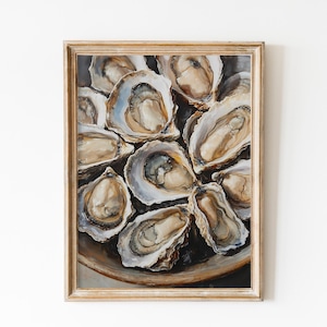 Vintage Oysters Print for Kitchen Decor, Pastel Printable Download, Sea food Poster, Antique Dining Room Decor, Neutral Costal Art QB74
