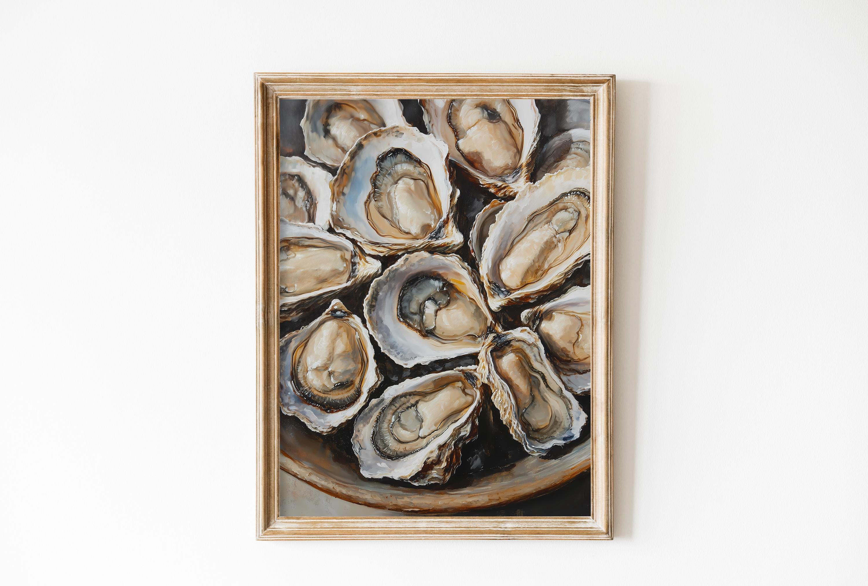 Vintage Oysters Print for Kitchen Decor, Pastel Printable Download, Sea food Poster, Antique Dining Room Decor, Neutral Costal Art QB74