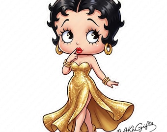 1 PNG Betty Boop Style Chibi Gold, Clipart Images, Digital design PNG file for sublimation, High Resolution, Instant Digital PNG Download