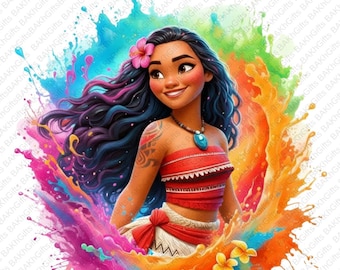 1 PNG Princess Moana Splash and Watercolor Transparent PNG file for Sublimation 300Dpi High Resolution Png DTG Design Princess Moana