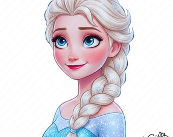 Clipart Elsa Princess, Kawaii Cartoon Image, Digital design Frozen PNG file for sublimation, High Resolution, Instant Digital PNG Download