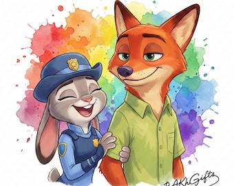 Zootopia PNG, Nick and Judy Sublimation Design, Funny Cartoon Animals Clipart, Zootopia Friends Digital Download for T-Shirts, Hoodies
