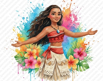 1 PNG Carino Moana Water Splash, Immagini Clipart, File PNG di progettazione digitale per sublimazione, Alta risoluzione, Download PNG digitale istantaneo