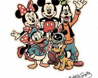 Retro Mickey Mouse and Friends Signatures Png File, Disneyland Characters Magical Digital Download, Disneyworld Mouse Head Png, Mikey & Co