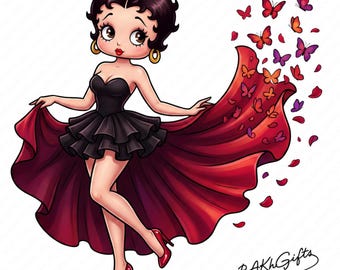 1 PNG Cute Betty Boop Butterflies, Clipart Images, Digital design PNG file for sublimation, High Resolution, Instant Digital PNG Download