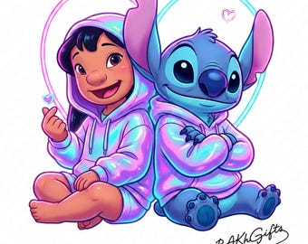 1 PNG Love Lilo and Stitch Neon, Clipart Images, Digital design PNG file for sublimation, High Resolution, Instant Digital PNG Download