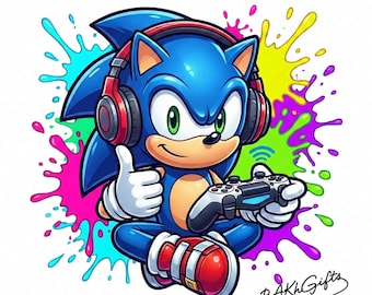 1 PNG Sonic Splash and Watercolor Gamer, Clipart Images, Digital design PNG file for sublimation, High Resolution, Instant Digital PNG