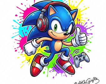 1 png-sonic splash en aquarel gamer, clipartafbeeldingen, digitaal ontwerp png-bestand voor sublimatie, hoge resolutie, instant digitale png