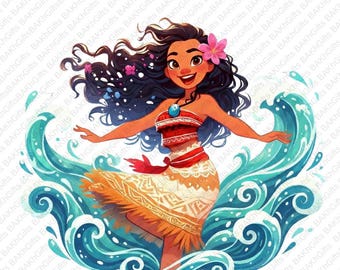 1 PNG Carino Moana Water Splash, Immagini Clipart, File PNG di progettazione digitale per sublimazione, Alta risoluzione, Download PNG digitale istantaneo