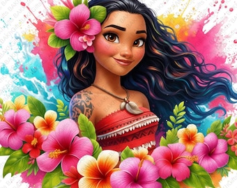 1 PNG Princess Moana Splash and Watercolor Transparent PNG file for Sublimation 300Dpi High Resolution Png DTG Design Princess Moana