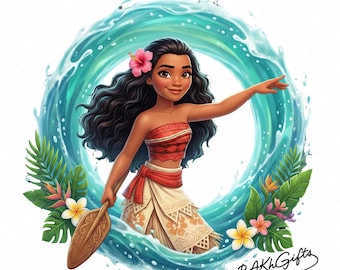 2 PNG Princess Moana Splash and Watercolor Transparent PNG file for Sublimation 300Dpi High Resolution Png DTG Design Princess Moana