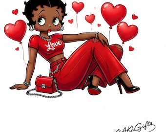 Betty Boop negra con clase para San Valentín, Betty Boop afro png, Betty Boop San Valentín, Betty Boop png, Betty Boop afro Png, Betty Boop Clipart