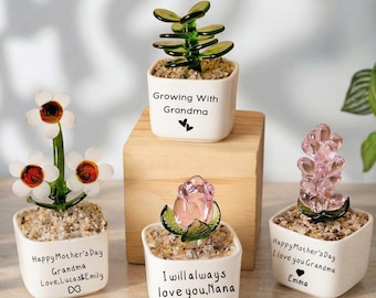 Glass Everlasting Flower Gift for Grandma, Personalized Hand Blown Glass Keepsake, Mothers Day Gift from Grandkids