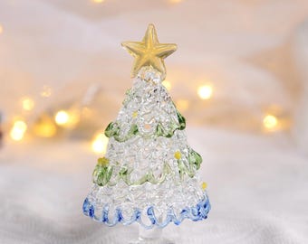 Handgemaakte glas-in-lood kerstboomornament, miniglazen kerstboom, kersttafeldecor, uniek kerstcadeau