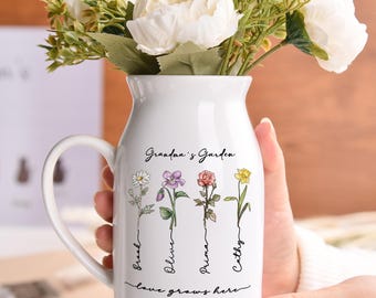 Custom Grandmas Garden Flower Vase, Birth Flower Flower Vase,  Mother's Day Gift, Custom Birth Flower Vase, Family Name Flower Vase