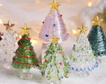Handgemaakte glas-in-lood kerstboom, glazen kerstbomen, uniek vakantiedecor, woondecoratie, kerstcadeaus, uniek tafelbladdecoratie cadeau
