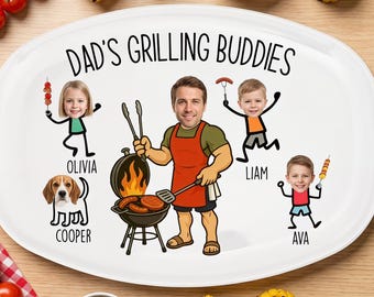 Personalized Daddy BBQ Plate, Father’s Day Gift from Kids, Custom Grilling Plate with Kids Faces, Daddy’s Grill Buddies Gift
