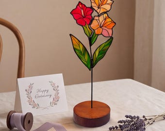 Weihnachtsgeschenk für Oma, Geburtsblumen-Pflanzenstecker aus Buntglas, Blumen-Sonnenfänger für den Geburtsmonat, einzigartiges Geschenk für Oma