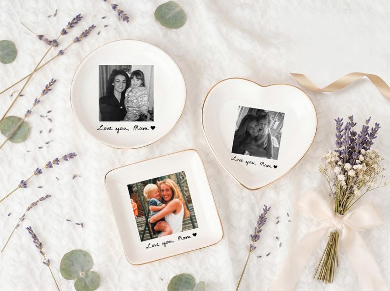 Mother's Day Gift for Grandma, Personalized Photo Jewelry Dish, Custom Ceramic Ring Dish image 4